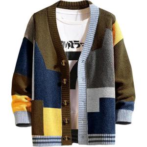 Arssm Mens Cardigan Sweater Knitted Long Sleeve V Neck Button Down Sweaters Casual Cardigans(Khaki)