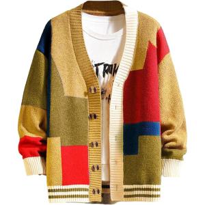 Arssm Mens Cardigan Sweater Knitted Long Sleeve V Neck Button Down Sweaters Casual Cardigans(Yellow)
