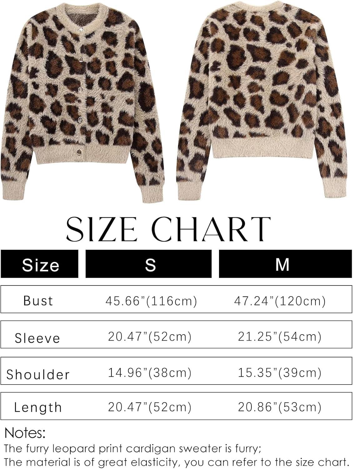 imageArssm Womens Leopard Printed Cardigans 2024 Crewneck Printed Fluffy Sweaters Long Sleeve Fuzzy Sweater KnitwearKhaki