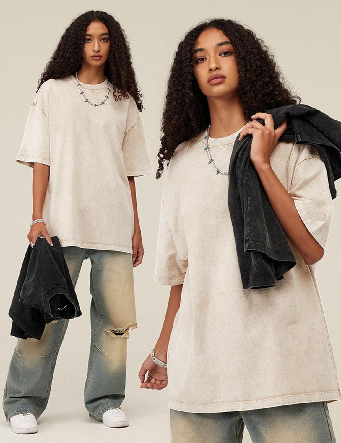 image:imageArssm Women Oversized T Shirts Acid Washed Cotton Tees Vintage Baggy Loose Fit Streetwear Workout TopsBeige