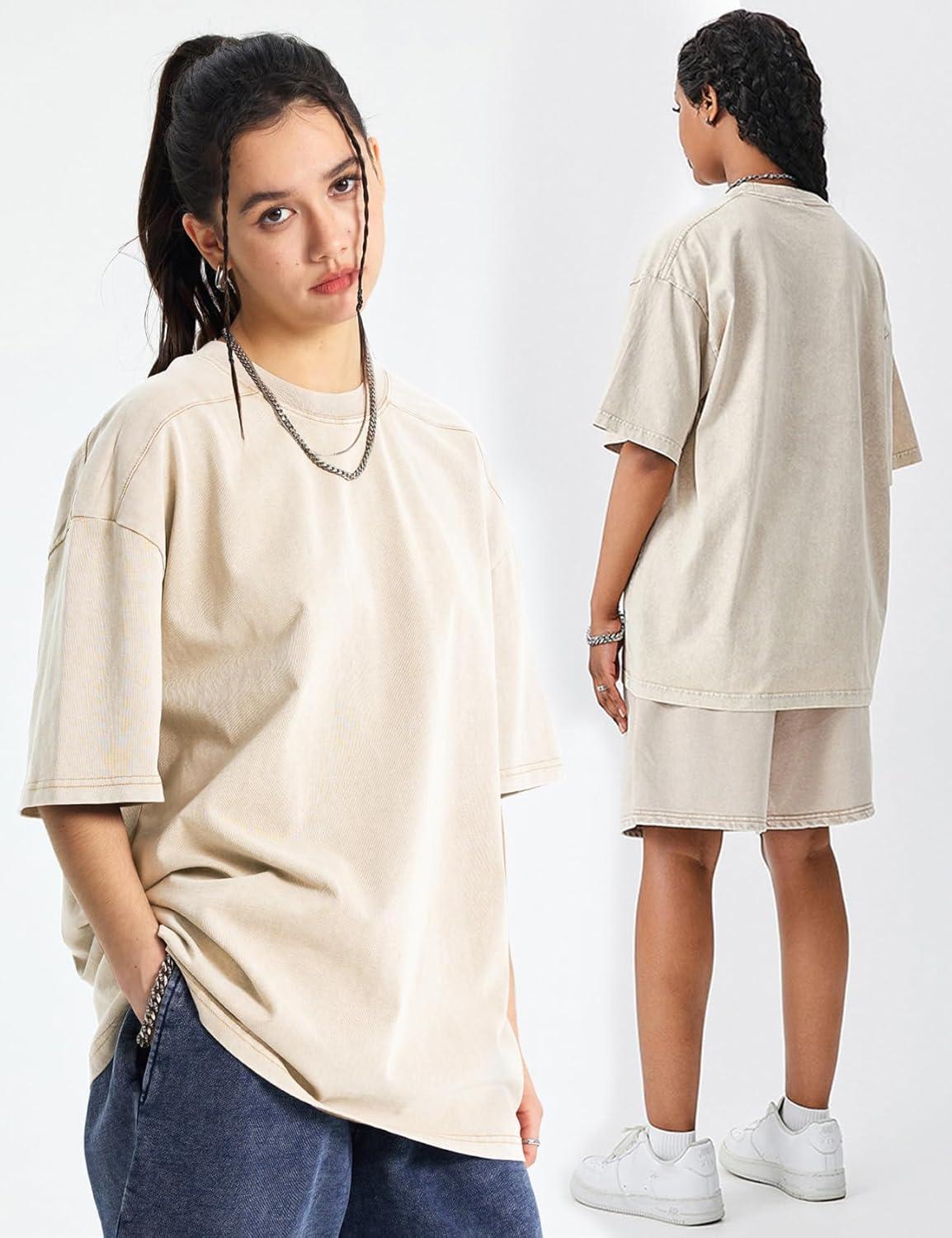 image:imageArssm Women Oversized T Shirts Acid Washed Cotton Tees Vintage Baggy Loose Fit Streetwear Workout TopsBeige