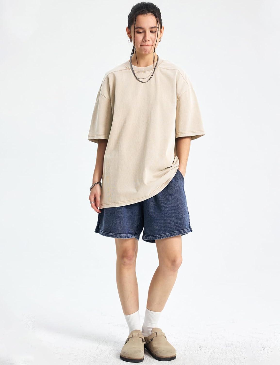 image:imageArssm Women Oversized T Shirts Acid Washed Cotton Tees Vintage Baggy Loose Fit Streetwear Workout TopsBeige