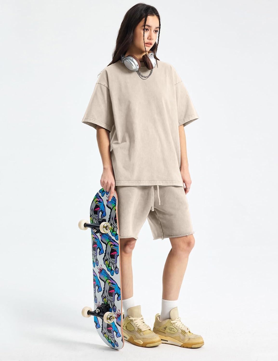 image:imageArssm Women Oversized T Shirts Acid Washed Cotton Tees Vintage Baggy Loose Fit Streetwear Workout TopsBeige
