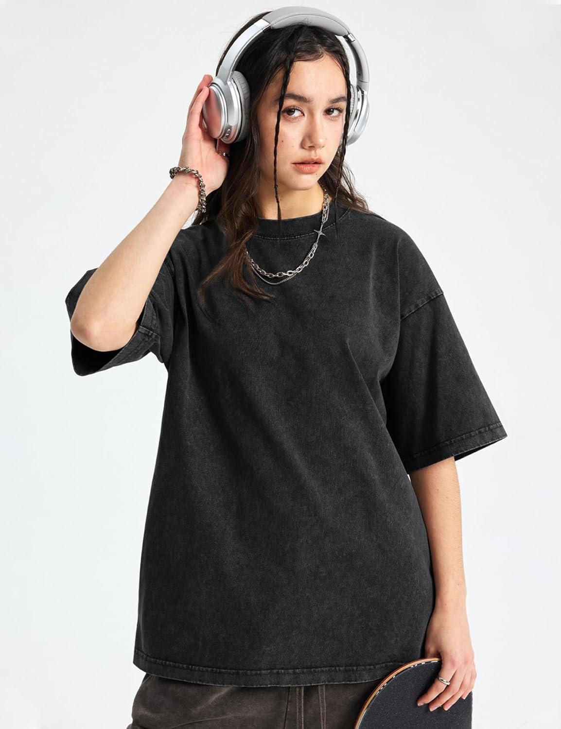 image:imageArssm Women Oversized T Shirts Acid Washed Cotton Tees Vintage Baggy Loose Fit Streetwear Workout TopsBlack