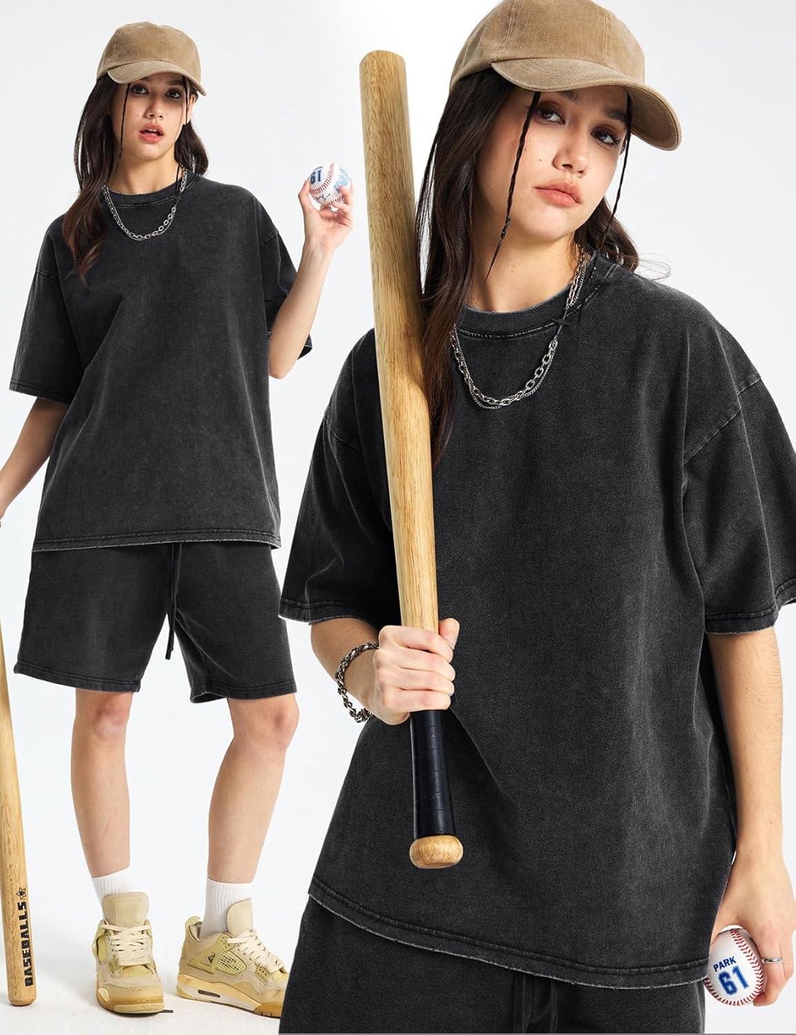 image:imageArssm Women Oversized T Shirts Acid Washed Cotton Tees Vintage Baggy Loose Fit Streetwear Workout TopsBlack