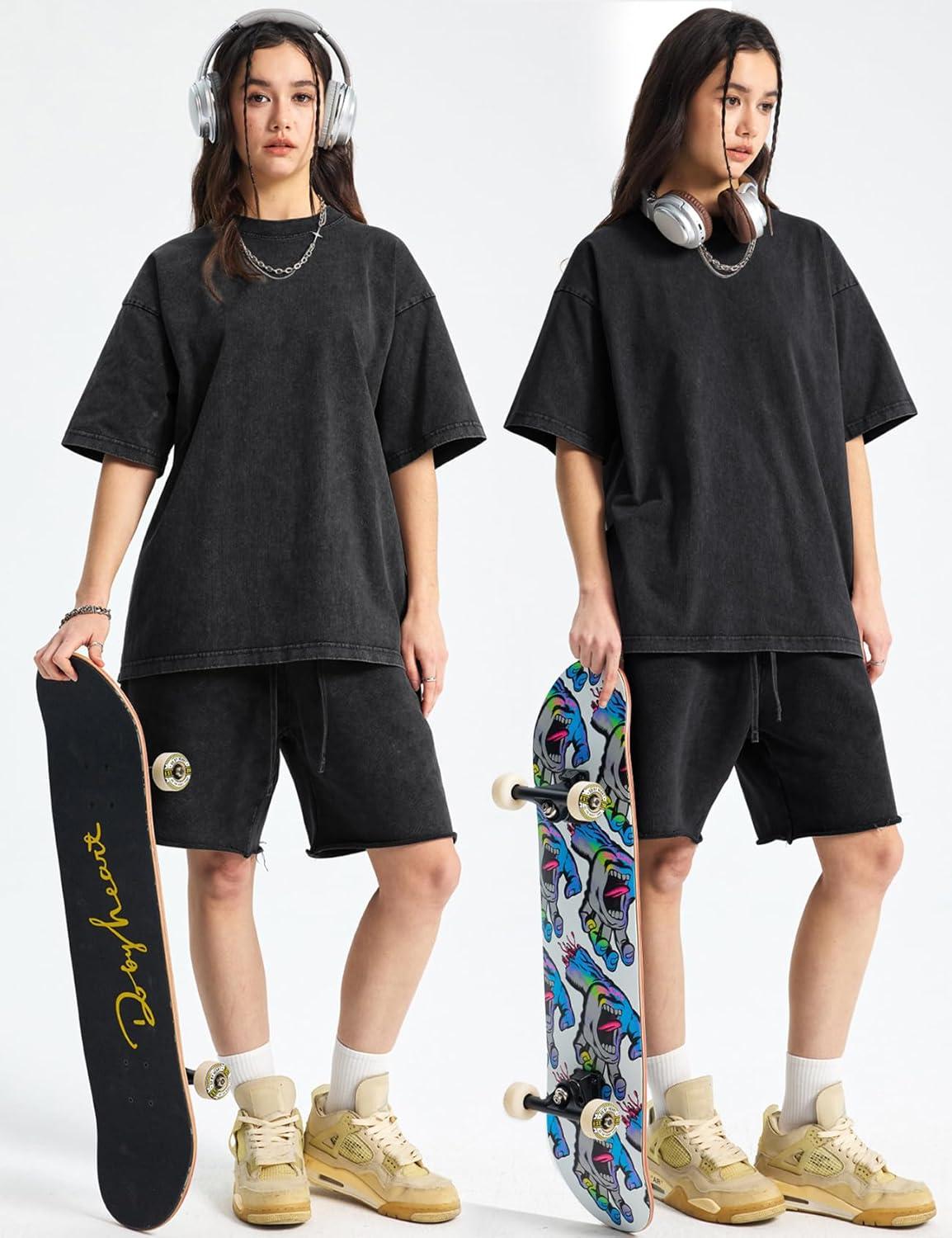 image:imageArssm Women Oversized T Shirts Acid Washed Cotton Tees Vintage Baggy Loose Fit Streetwear Workout TopsBlack