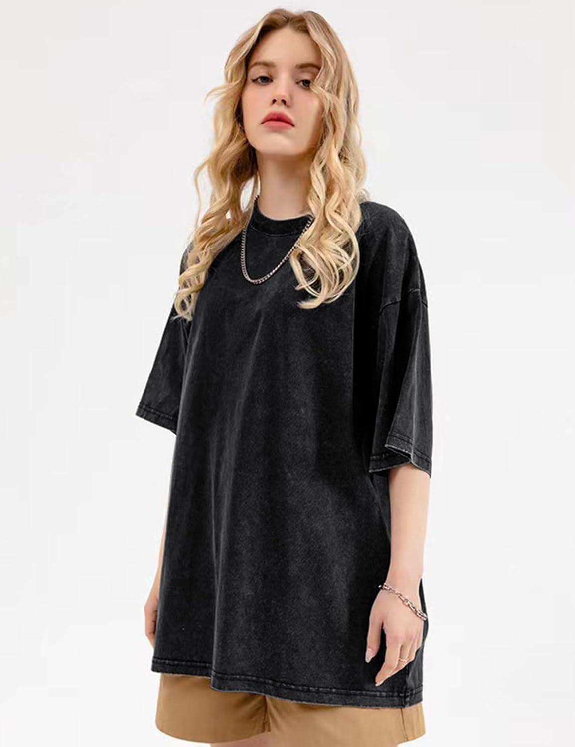 image:imageArssm Women Oversized T Shirts Acid Washed Cotton Tees Vintage Baggy Loose Fit Streetwear Workout TopsBlack