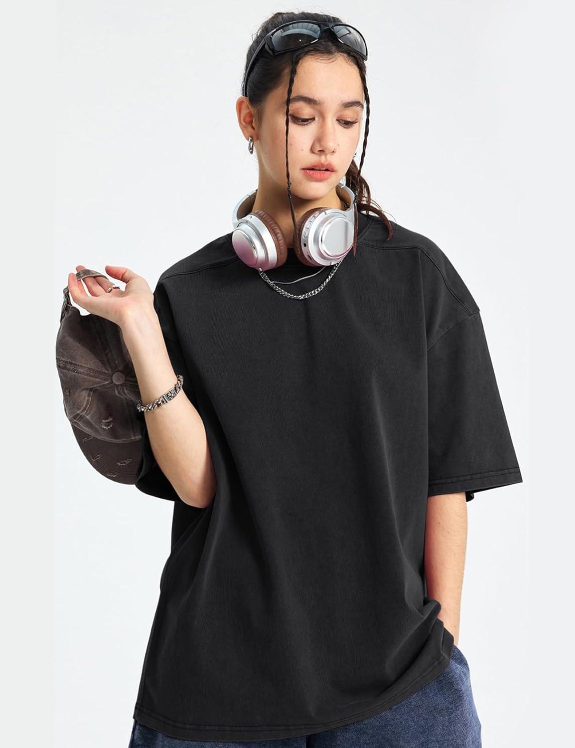 image:imageArssm Women Oversized T Shirts Acid Washed Cotton Tees Vintage Baggy Loose Fit Streetwear Workout TopsBlack