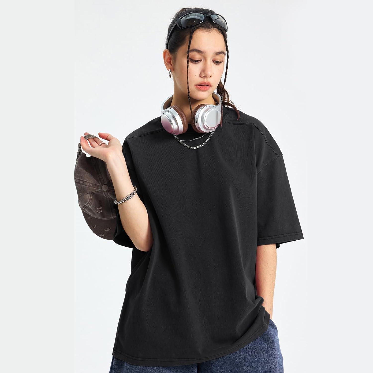 image:imageArssm Women Oversized T Shirts Acid Washed Cotton Tees Vintage Baggy Loose Fit Streetwear Workout TopsBlack