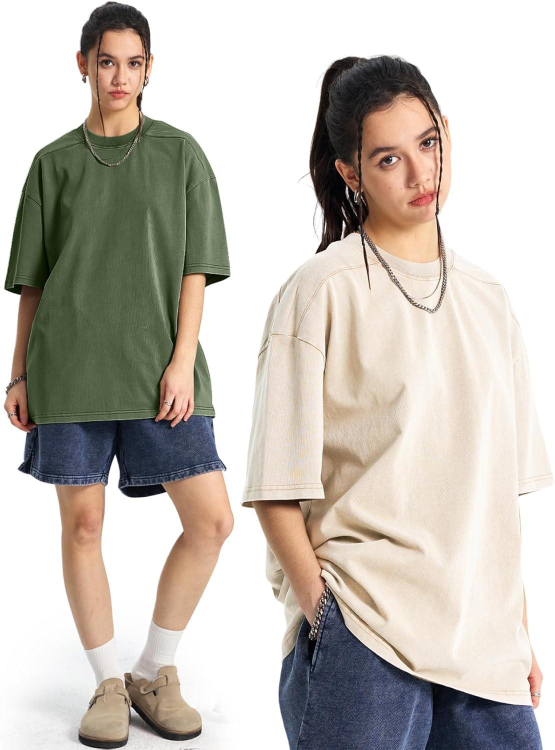 image:imageArssm Women Oversized T Shirts Acid Washed Cotton Tees Vintage Baggy Loose Fit Streetwear Workout TopsBlackbeigearmy