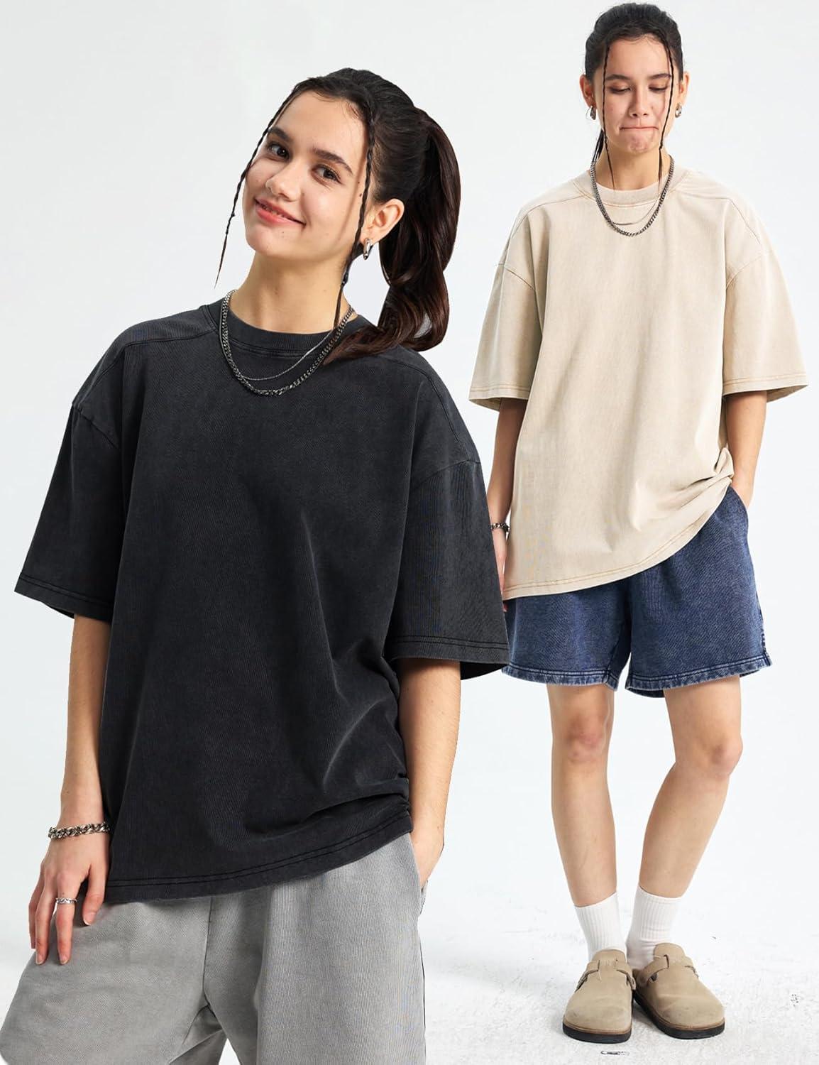 image:imageArssm Women Oversized T Shirts Acid Washed Cotton Tees Vintage Baggy Loose Fit Streetwear Workout TopsBlackbeigearmy