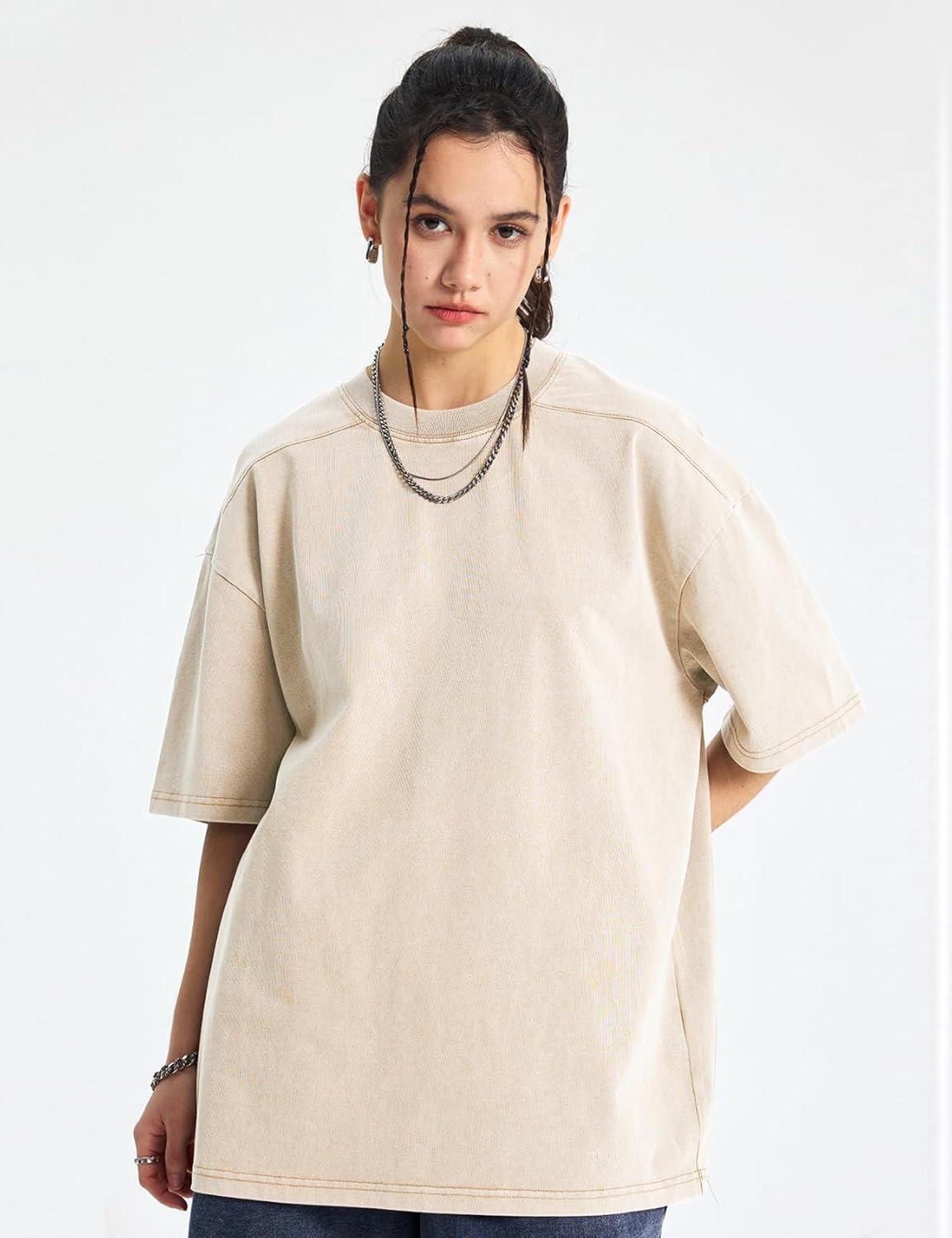 image:imageArssm Women Oversized T Shirts Acid Washed Cotton Tees Vintage Baggy Loose Fit Streetwear Workout TopsBlackbeigearmy