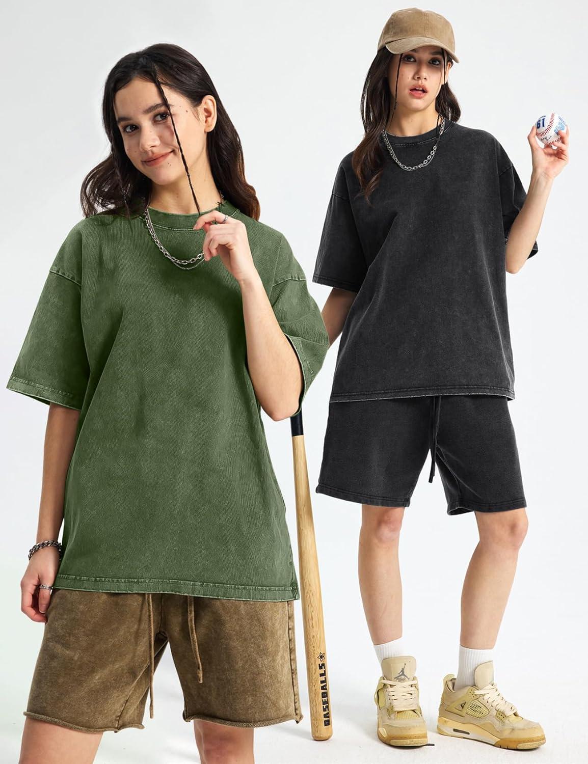 image:imageArssm Women Oversized T Shirts Acid Washed Cotton Tees Vintage Baggy Loose Fit Streetwear Workout TopsBlackbeigearmy