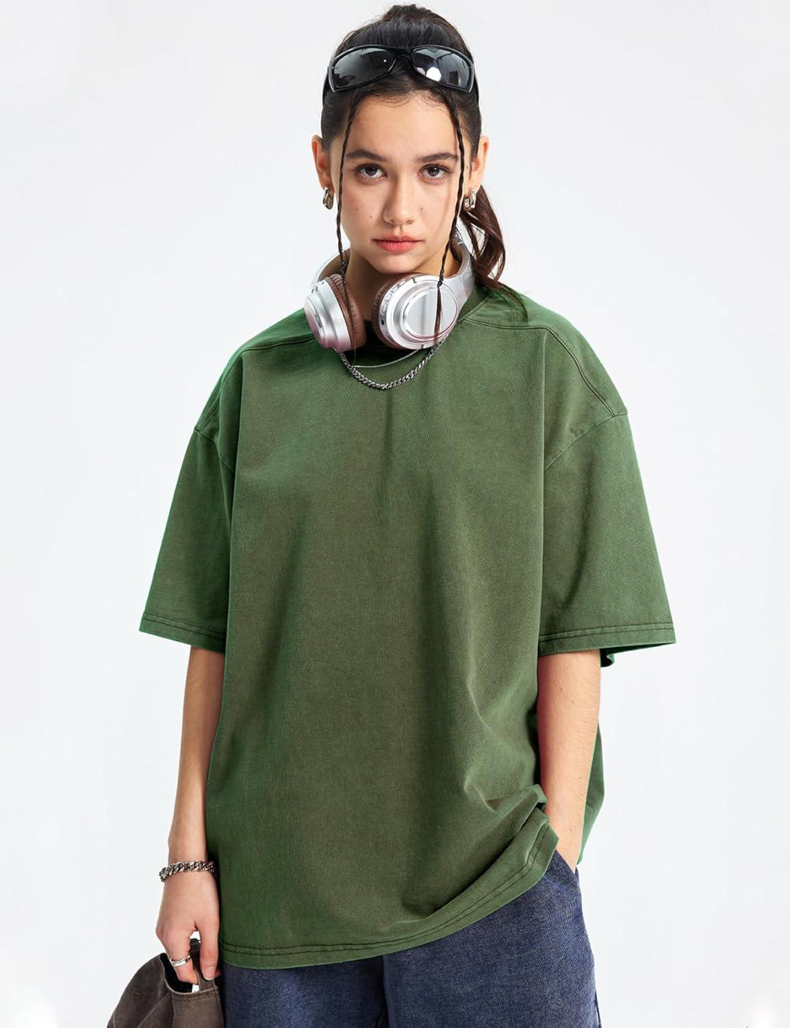 image:imageArssm Women Oversized T Shirts Acid Washed Cotton Tees Vintage Baggy Loose Fit Streetwear Workout TopsBlackbeigearmy