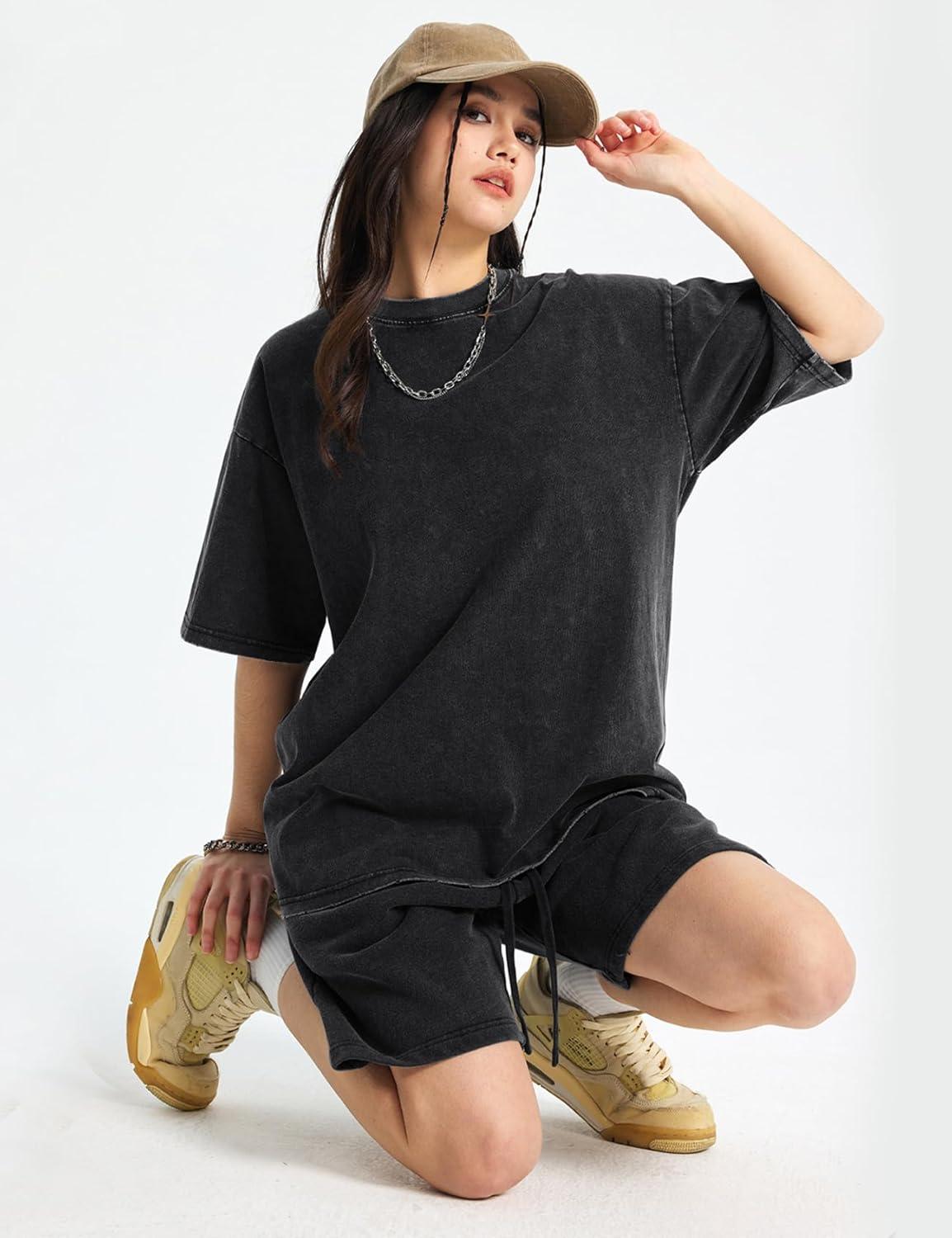 image:imageArssm Women Oversized T Shirts Acid Washed Cotton Tees Vintage Baggy Loose Fit Streetwear Workout TopsBlackgreyarmy