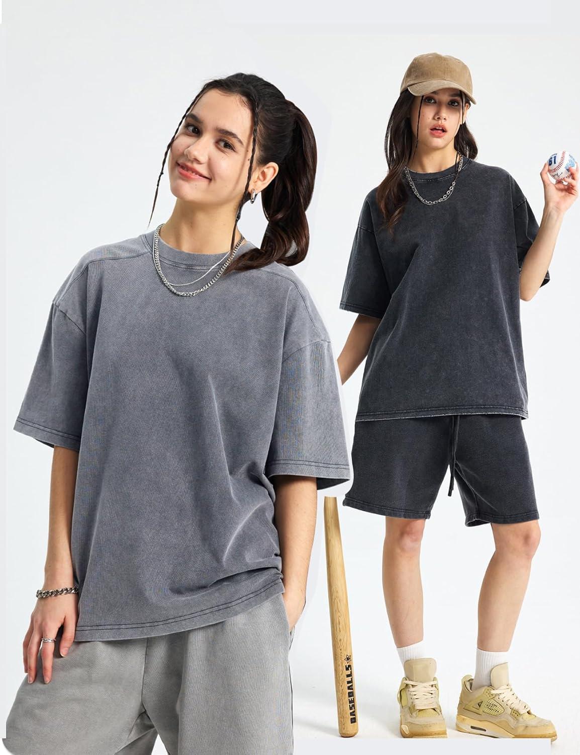 image:imageArssm Women Oversized T Shirts Acid Washed Cotton Tees Vintage Baggy Loose Fit Streetwear Workout TopsBlackgreyarmy