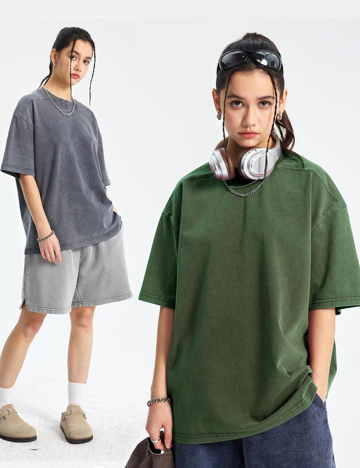 image:imageArssm Women Oversized T Shirts Acid Washed Cotton Tees Vintage Baggy Loose Fit Streetwear Workout TopsBlackgreyarmy