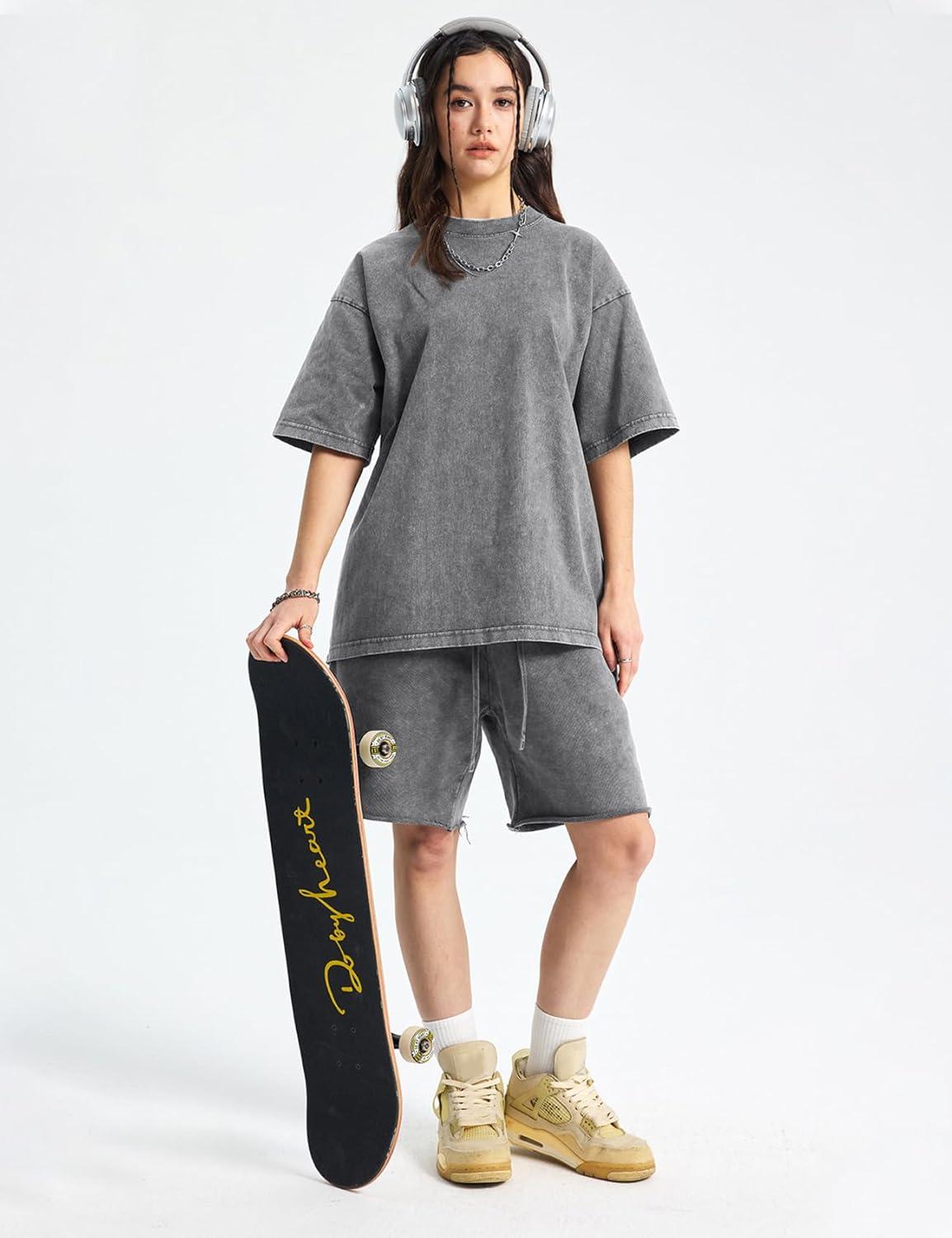 image:imageArssm Women Oversized T Shirts Acid Washed Cotton Tees Vintage Baggy Loose Fit Streetwear Workout TopsBlackgreyarmy
