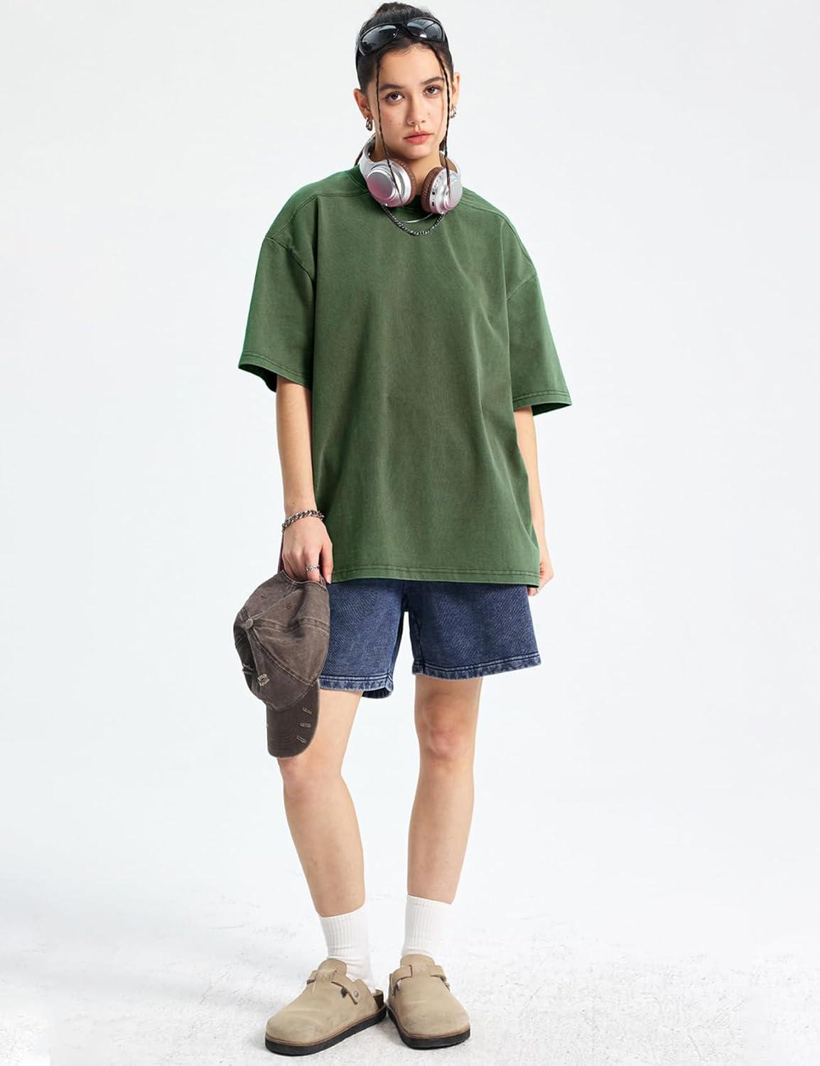 image:imageArssm Women Oversized T Shirts Acid Washed Cotton Tees Vintage Baggy Loose Fit Streetwear Workout TopsBlackgreyarmy