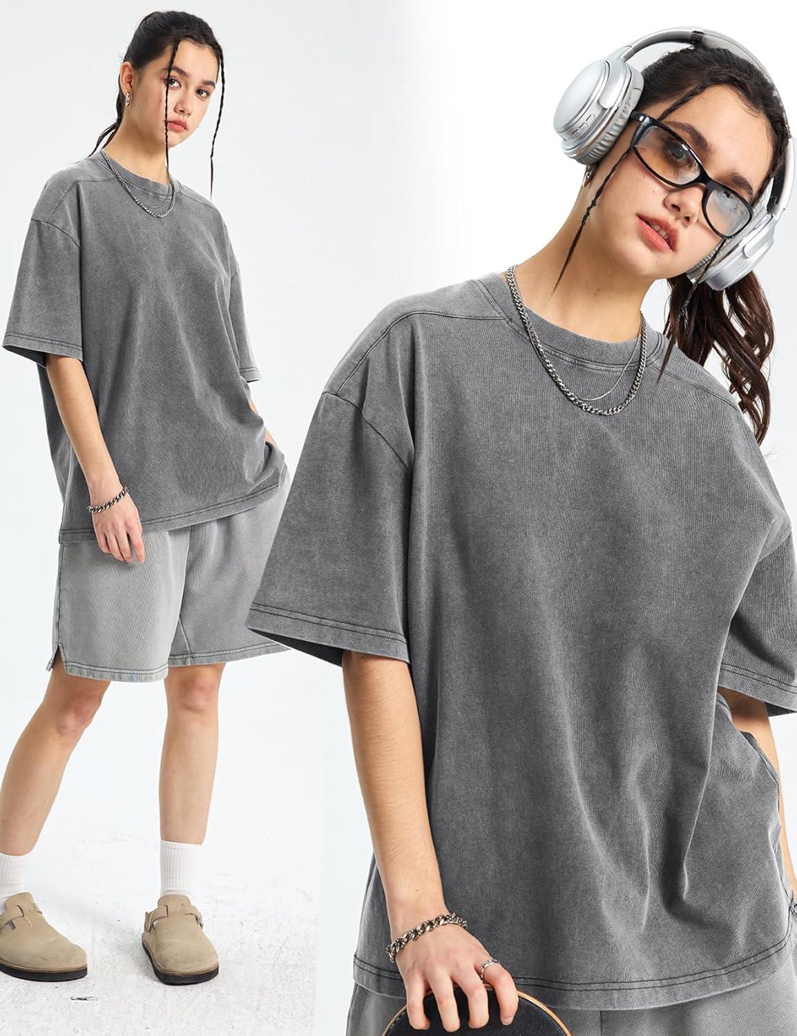 image:imageArssm Women Oversized T Shirts Acid Washed Cotton Tees Vintage Baggy Loose Fit Streetwear Workout TopsBlackgreybeige