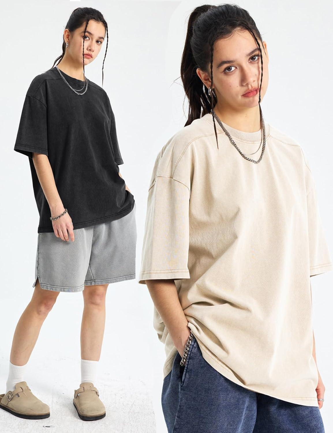 image:imageArssm Women Oversized T Shirts Acid Washed Cotton Tees Vintage Baggy Loose Fit Streetwear Workout TopsBlackgreybeige