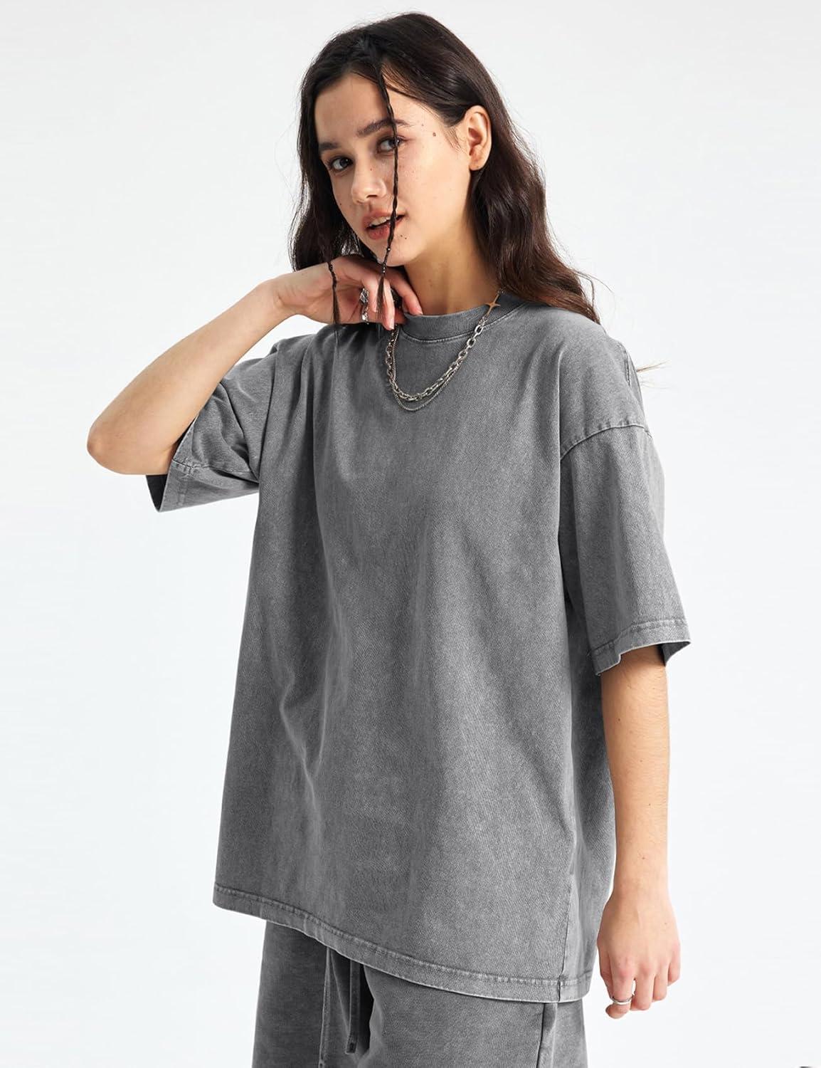 image:imageArssm Women Oversized T Shirts Acid Washed Cotton Tees Vintage Baggy Loose Fit Streetwear Workout TopsBlackgreybeige