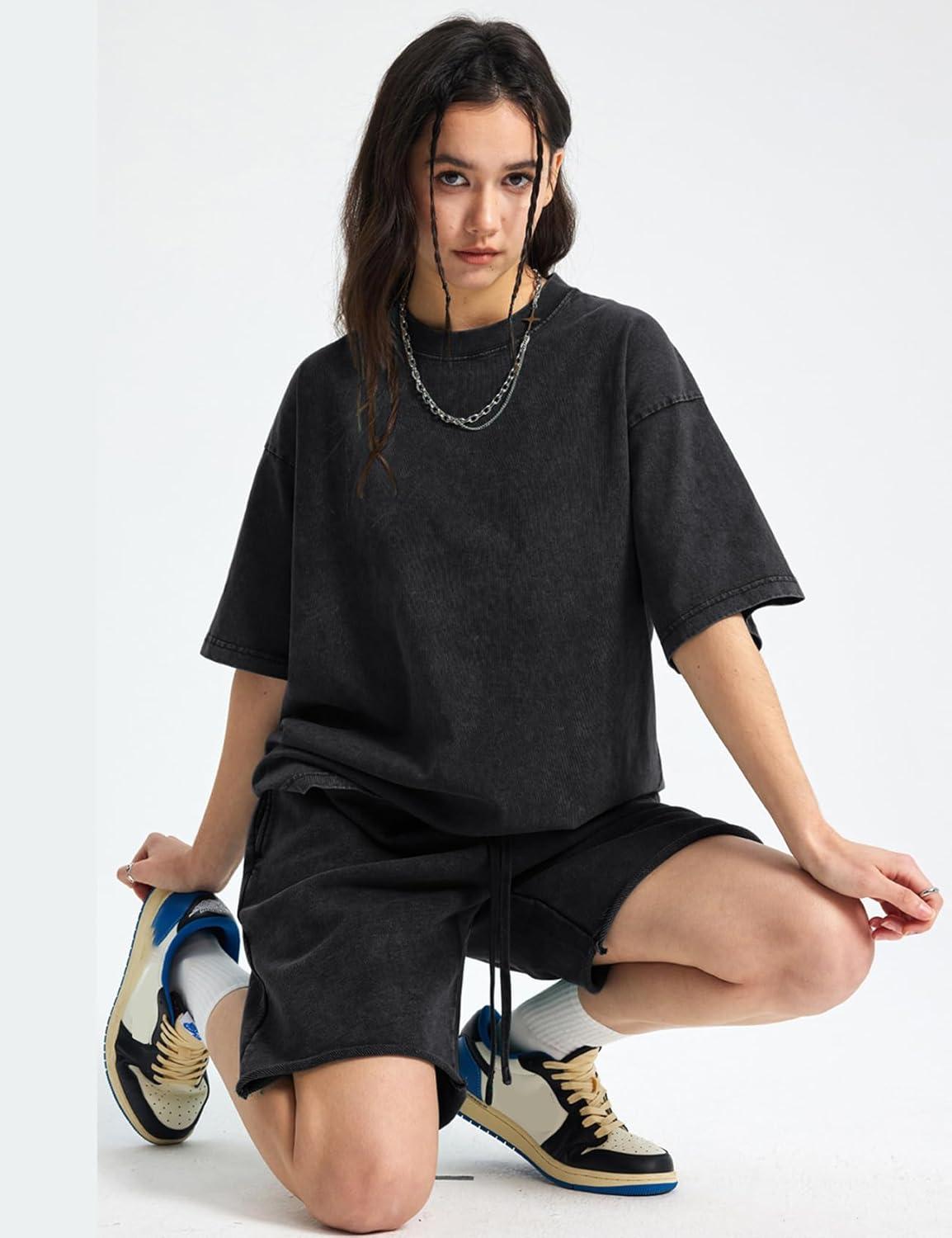 image:imageArssm Women Oversized T Shirts Acid Washed Cotton Tees Vintage Baggy Loose Fit Streetwear Workout TopsBlackgreybeige