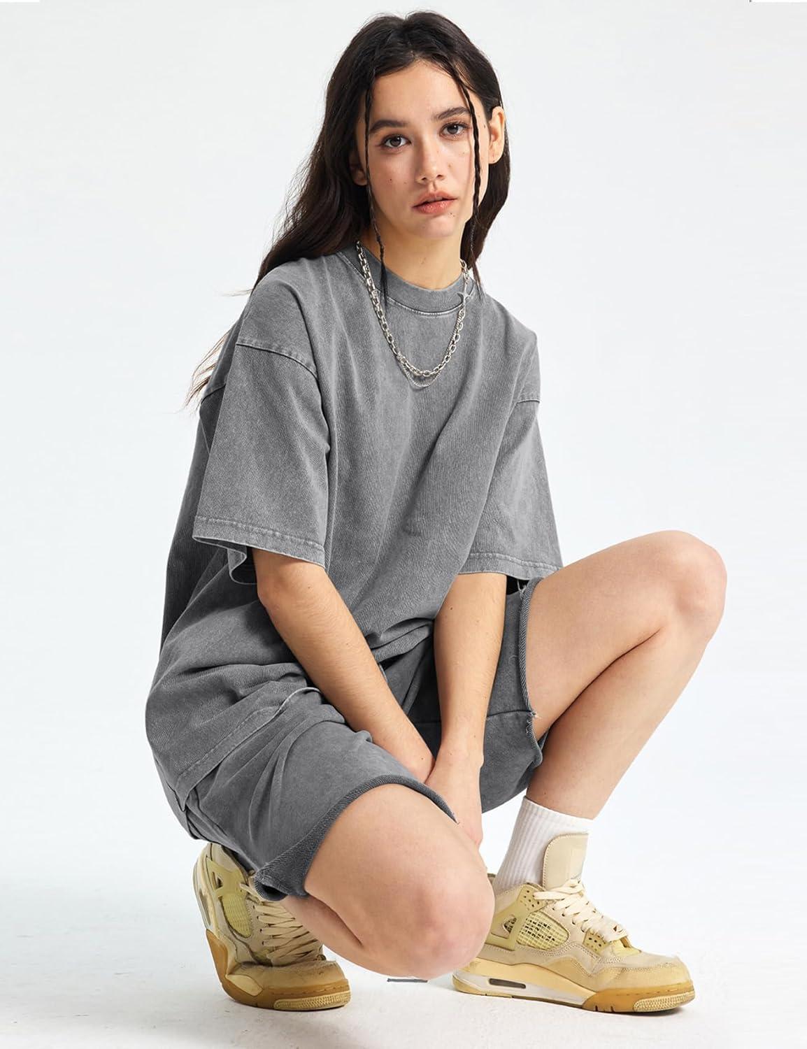 image:imageArssm Women Oversized T Shirts Acid Washed Cotton Tees Vintage Baggy Loose Fit Streetwear Workout TopsBlackgreykhaki