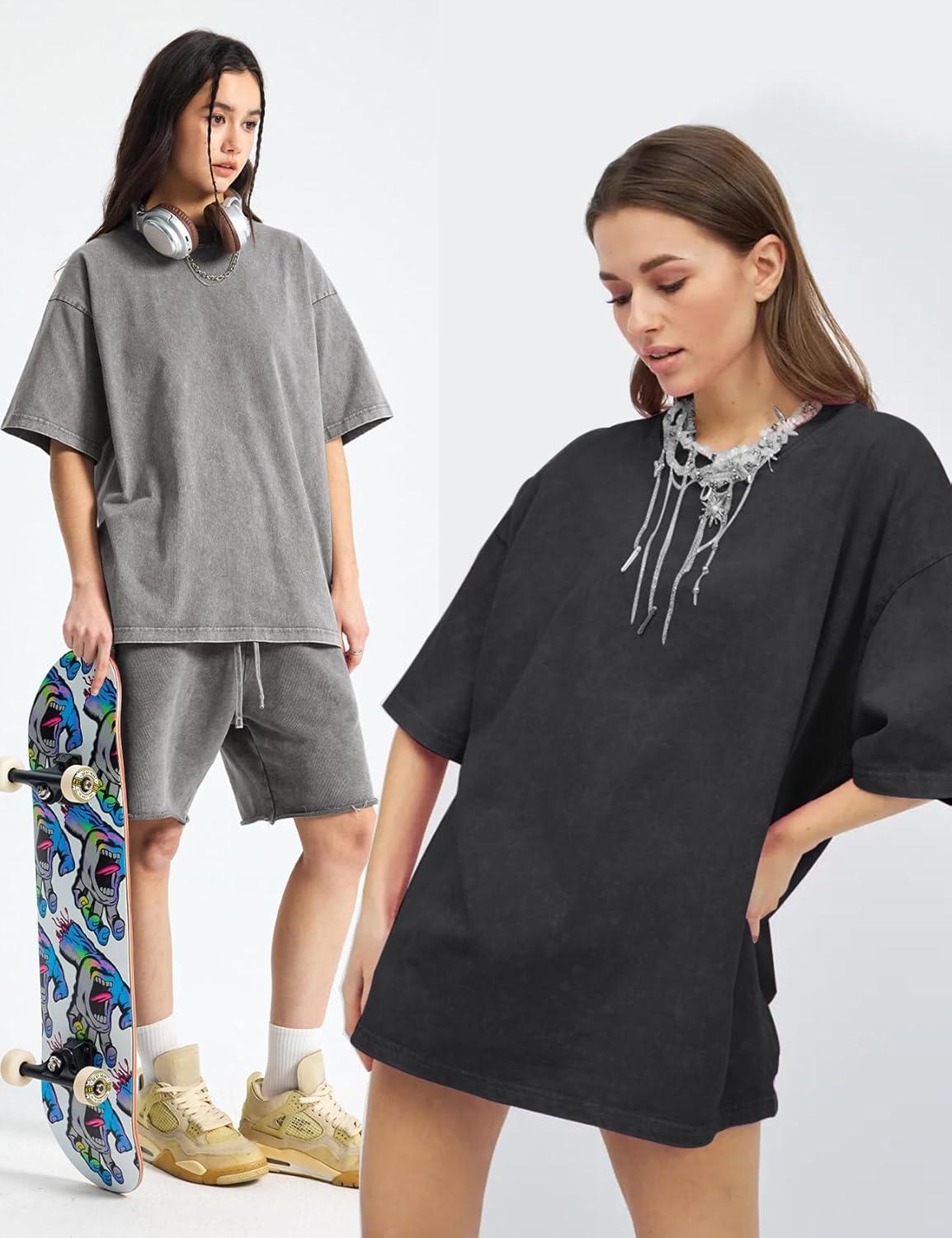 image:imageArssm Women Oversized T Shirts Acid Washed Cotton Tees Vintage Baggy Loose Fit Streetwear Workout TopsBlackgreykhaki