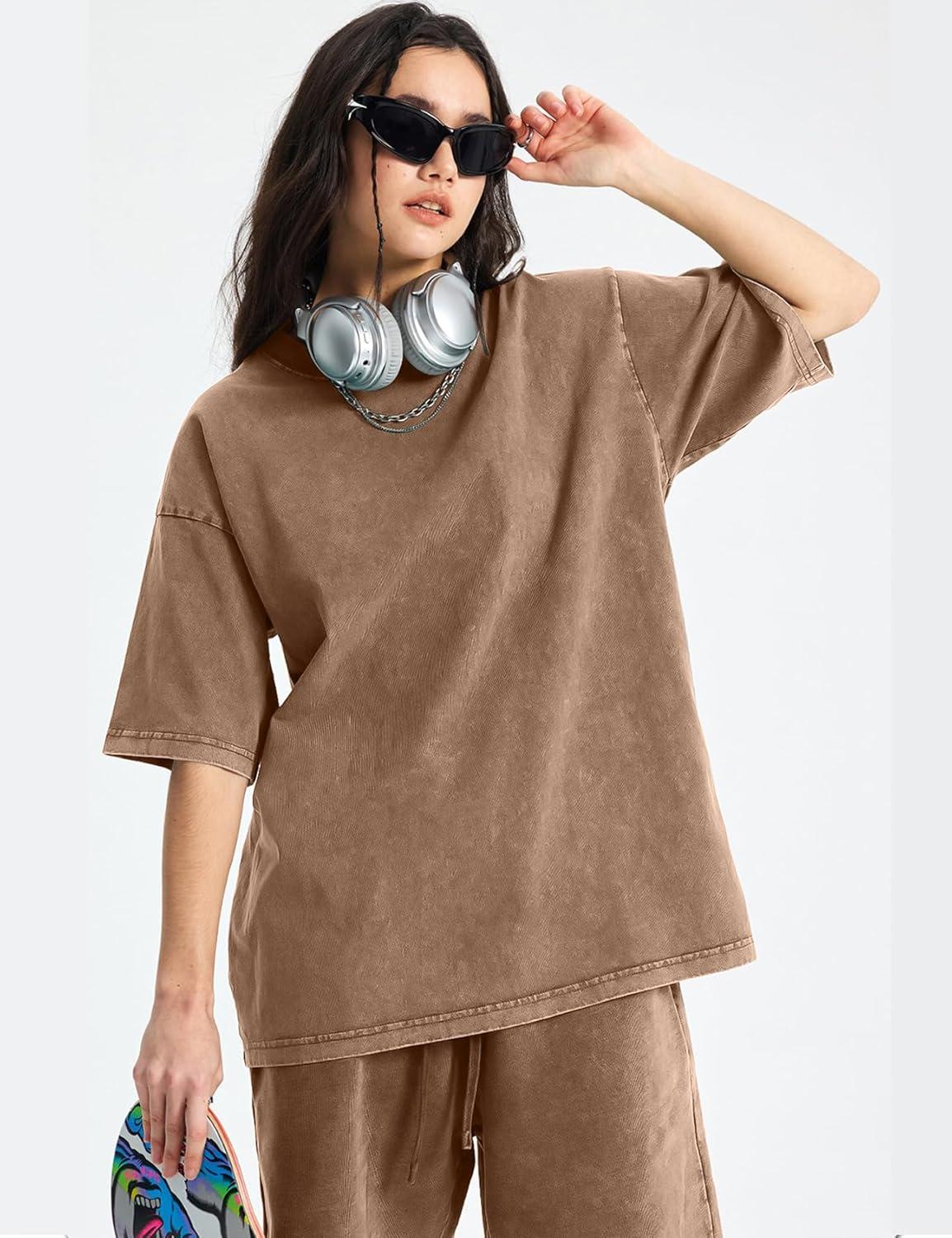 image:imageArssm Women Oversized T Shirts Acid Washed Cotton Tees Vintage Baggy Loose Fit Streetwear Workout TopsBlackgreykhaki