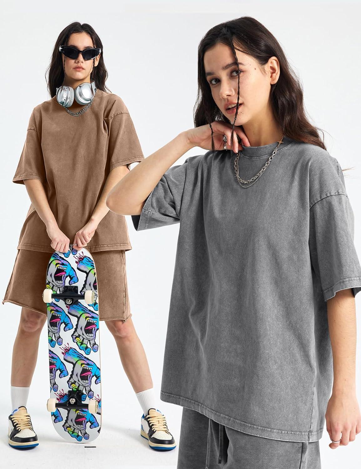 image:imageArssm Women Oversized T Shirts Acid Washed Cotton Tees Vintage Baggy Loose Fit Streetwear Workout TopsBlackgreykhaki
