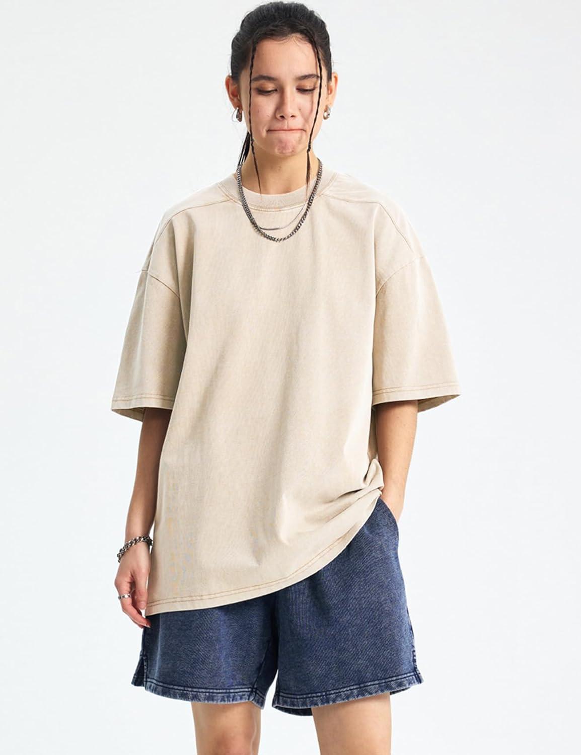 image:imageArssm Women Oversized T Shirts Acid Washed Cotton Tees Vintage Baggy Loose Fit Streetwear Workout TopsBlackkhakibeige
