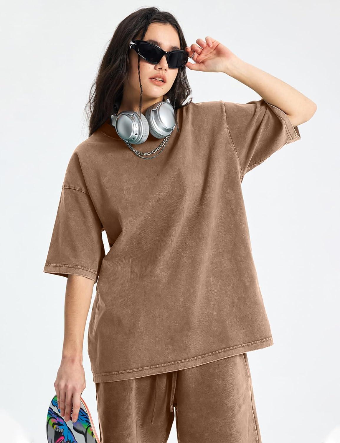 image:imageArssm Women Oversized T Shirts Acid Washed Cotton Tees Vintage Baggy Loose Fit Streetwear Workout TopsBlackkhakibeige