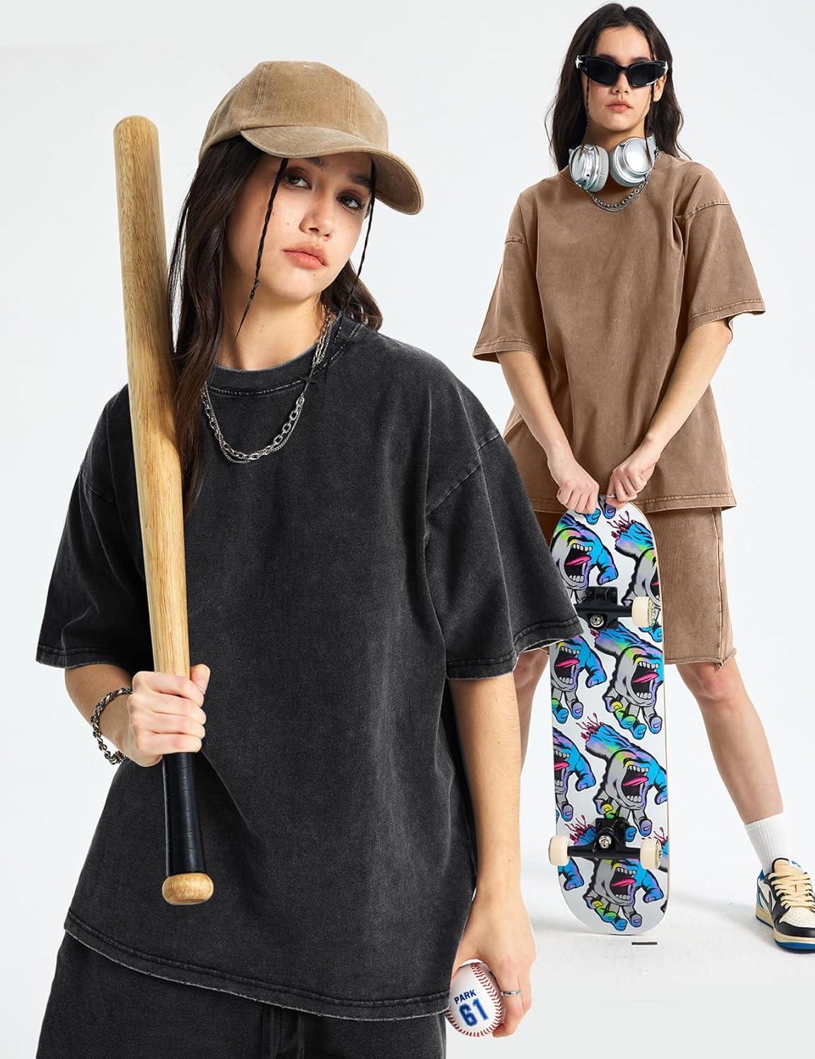 image:imageArssm Women Oversized T Shirts Acid Washed Cotton Tees Vintage Baggy Loose Fit Streetwear Workout TopsBlackkhakibeige
