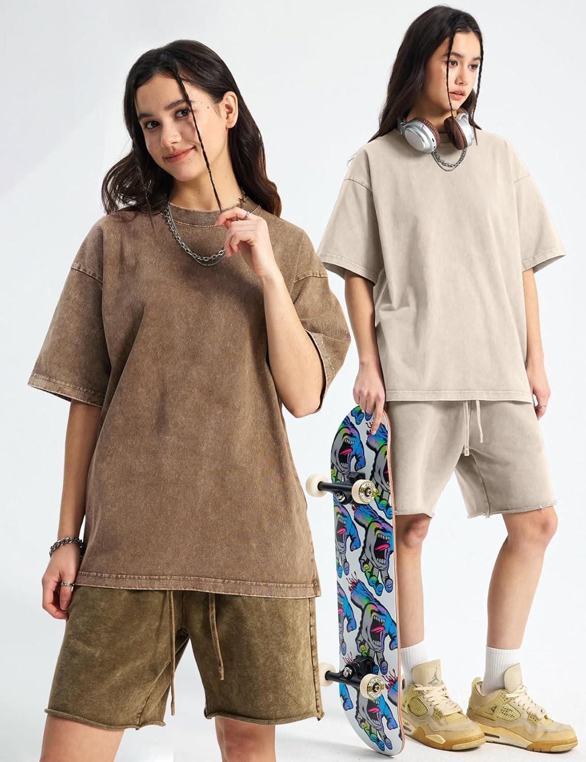 image:imageArssm Women Oversized T Shirts Acid Washed Cotton Tees Vintage Baggy Loose Fit Streetwear Workout TopsBlackkhakibeige