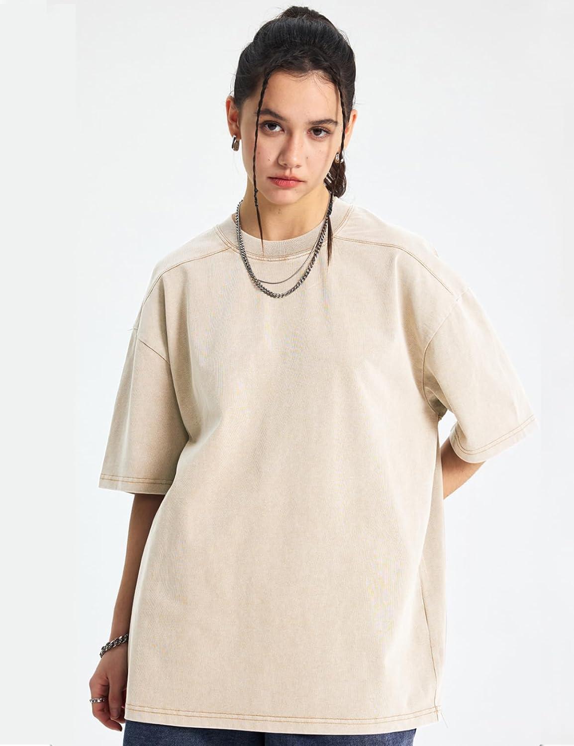 image:imageArssm Women Oversized T Shirts Acid Washed Cotton Tees Vintage Baggy Loose Fit Streetwear Workout TopsGreykhakibeige