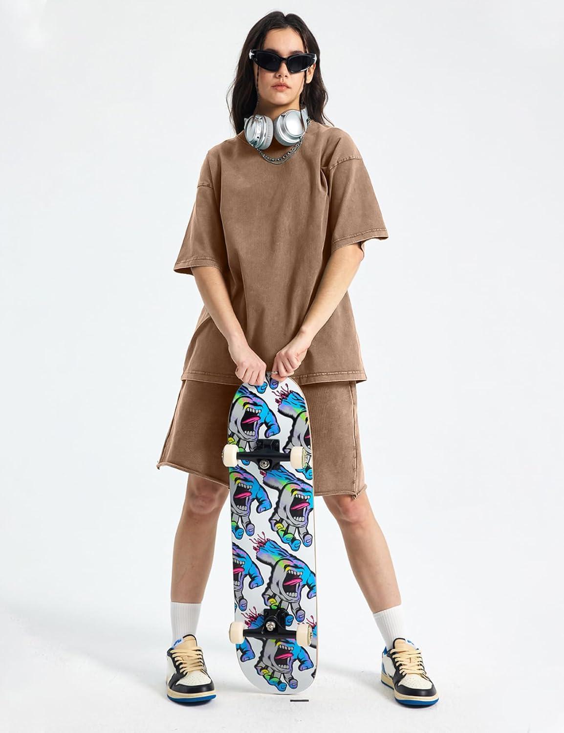 image:imageArssm Women Oversized T Shirts Acid Washed Cotton Tees Vintage Baggy Loose Fit Streetwear Workout TopsGreykhakibeige
