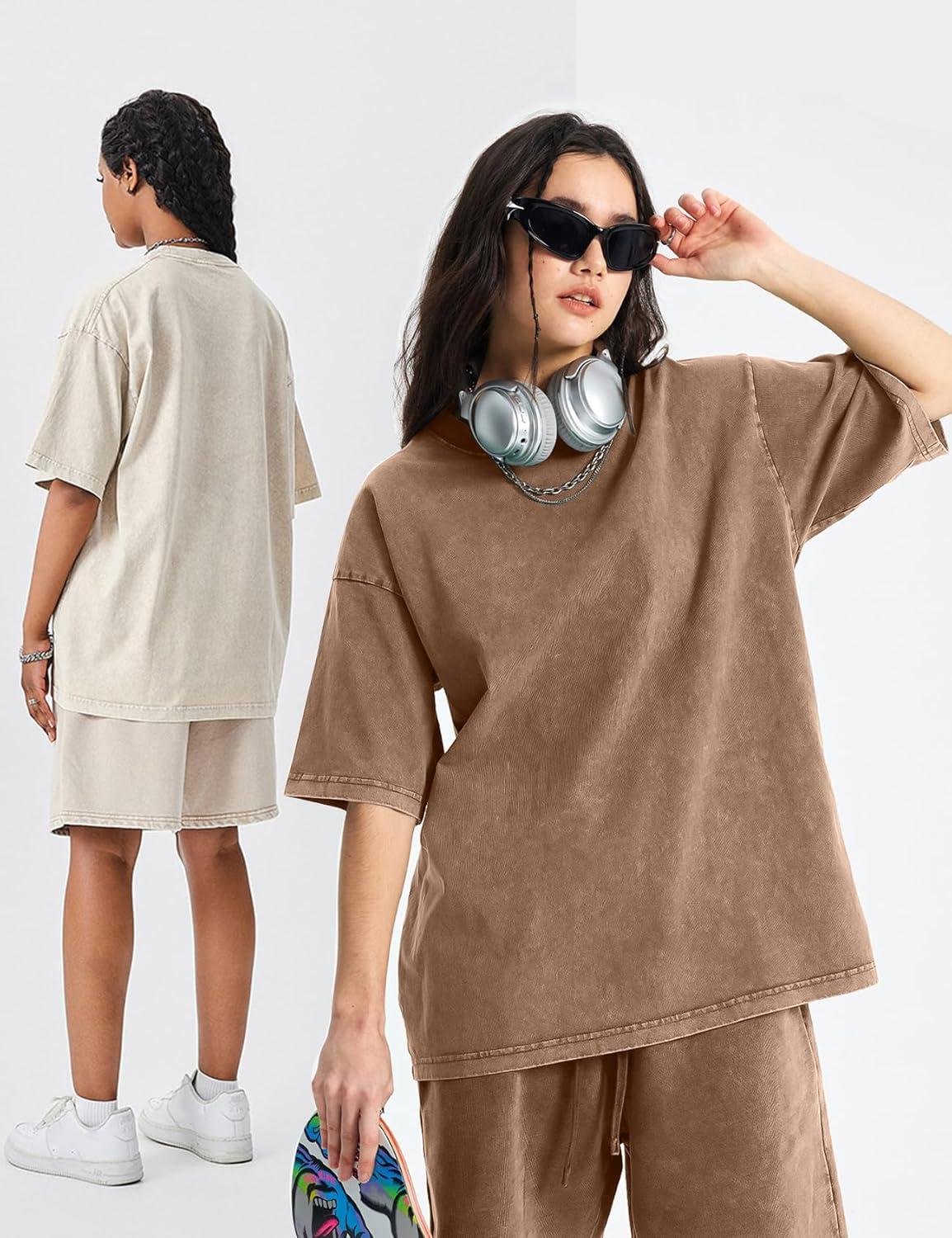 image:imageArssm Women Oversized T Shirts Acid Washed Cotton Tees Vintage Baggy Loose Fit Streetwear Workout TopsGreykhakibeige