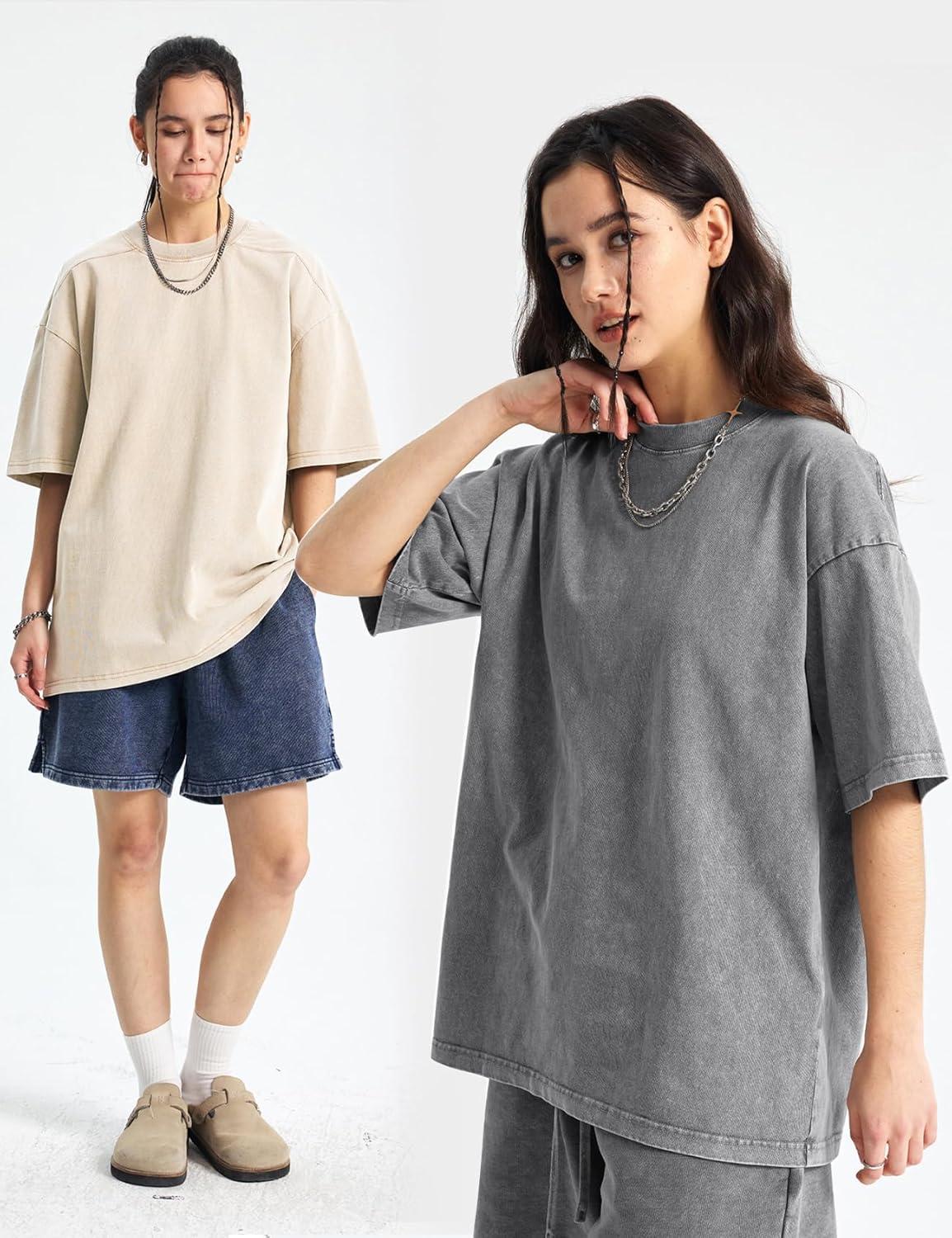 image:imageArssm Women Oversized T Shirts Acid Washed Cotton Tees Vintage Baggy Loose Fit Streetwear Workout TopsGreykhakibeige
