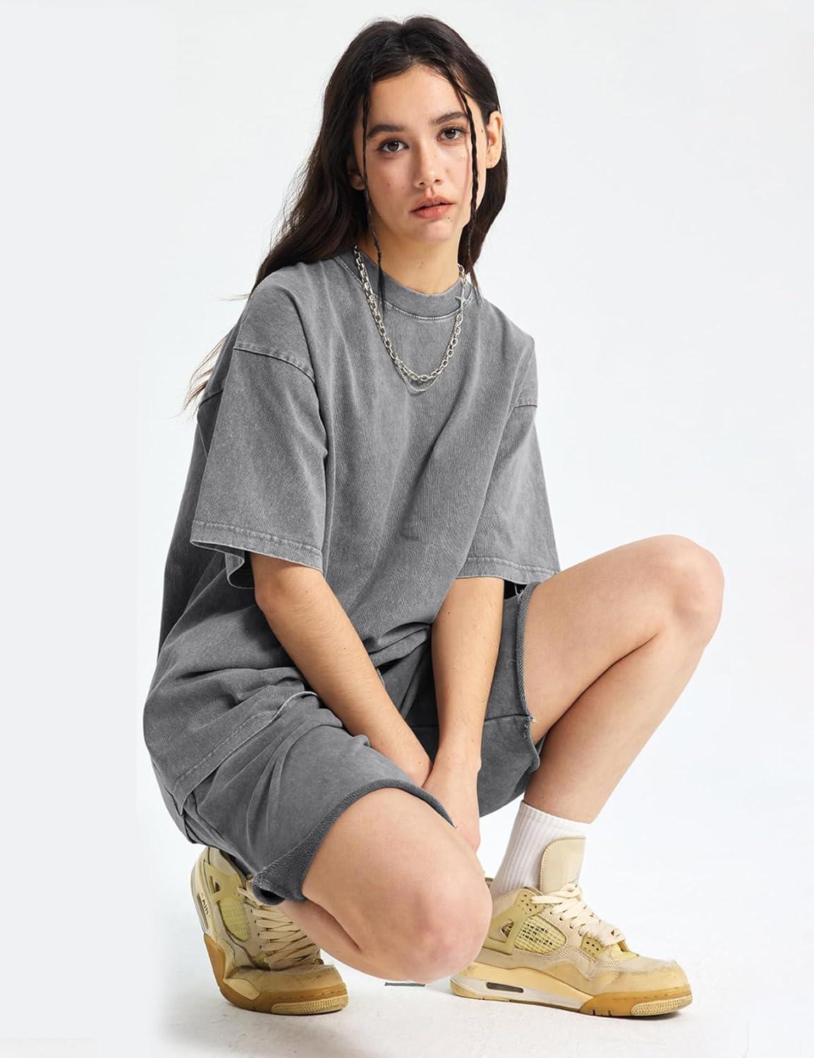 image:imageArssm Women Oversized T Shirts Acid Washed Cotton Tees Vintage Baggy Loose Fit Streetwear Workout TopsGreykhakibeige