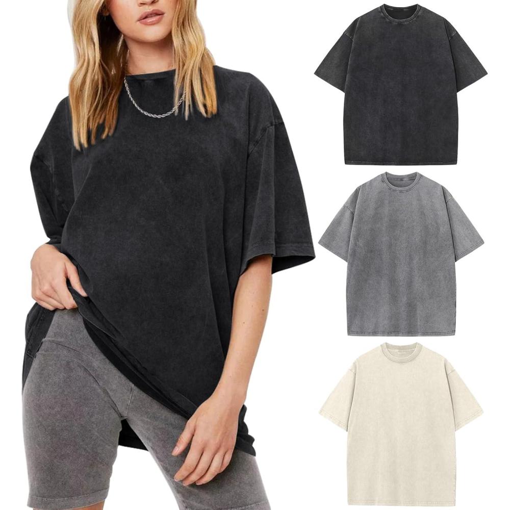 image:imageArssm Women Oversized T Shirts Acid Washed Cotton Tees Vintage Baggy Loose Fit Streetwear Workout TopsBlackgreybeige