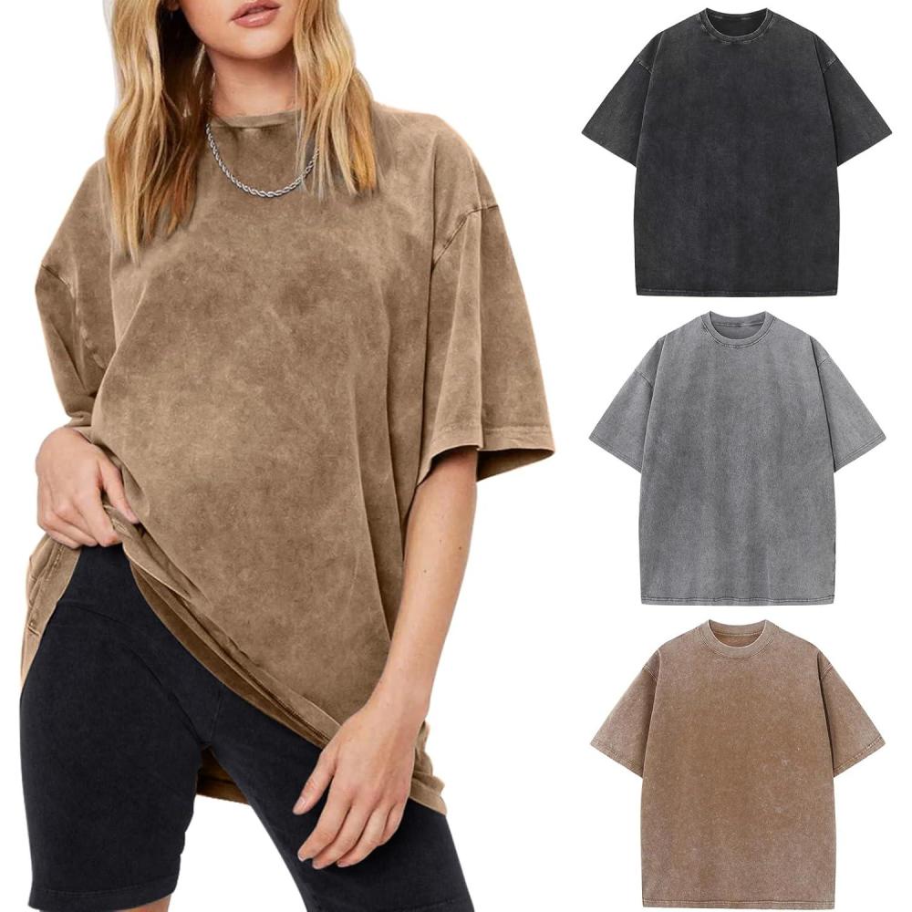 image:imageArssm Women Oversized T Shirts Acid Washed Cotton Tees Vintage Baggy Loose Fit Streetwear Workout TopsBlackgreykhaki
