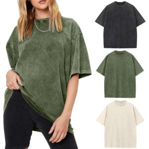 Arssm Women Oversized T Shirts Acid Washed Cotton Tees Vintage Baggy Loose Fit Streetwear Workout Tops(Black+beige+army)