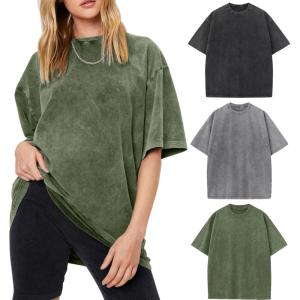 Arssm Women Oversized T Shirts Acid Washed Cotton Tees Vintage Baggy Loose Fit Streetwear Workout Tops(Black+grey+army)
