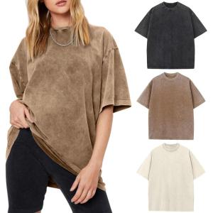 Arssm Women Oversized T Shirts Acid Washed Cotton Tees Vintage Baggy Loose Fit Streetwear Workout Tops(Black+khaki+beige)