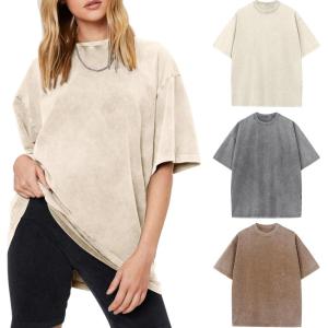 Arssm Women Oversized T Shirts Acid Washed Cotton Tees Vintage Baggy Loose Fit Streetwear Workout Tops(Grey+khaki+beige)