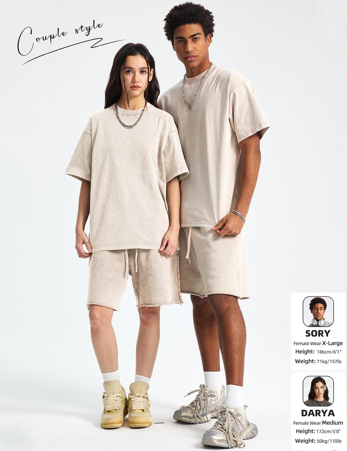 image:imageArssm Mens Oversized T Shirts Cotton Acid Wash Baggy Tees Loose Fit Vintage Heavyweight TShirtsBeige