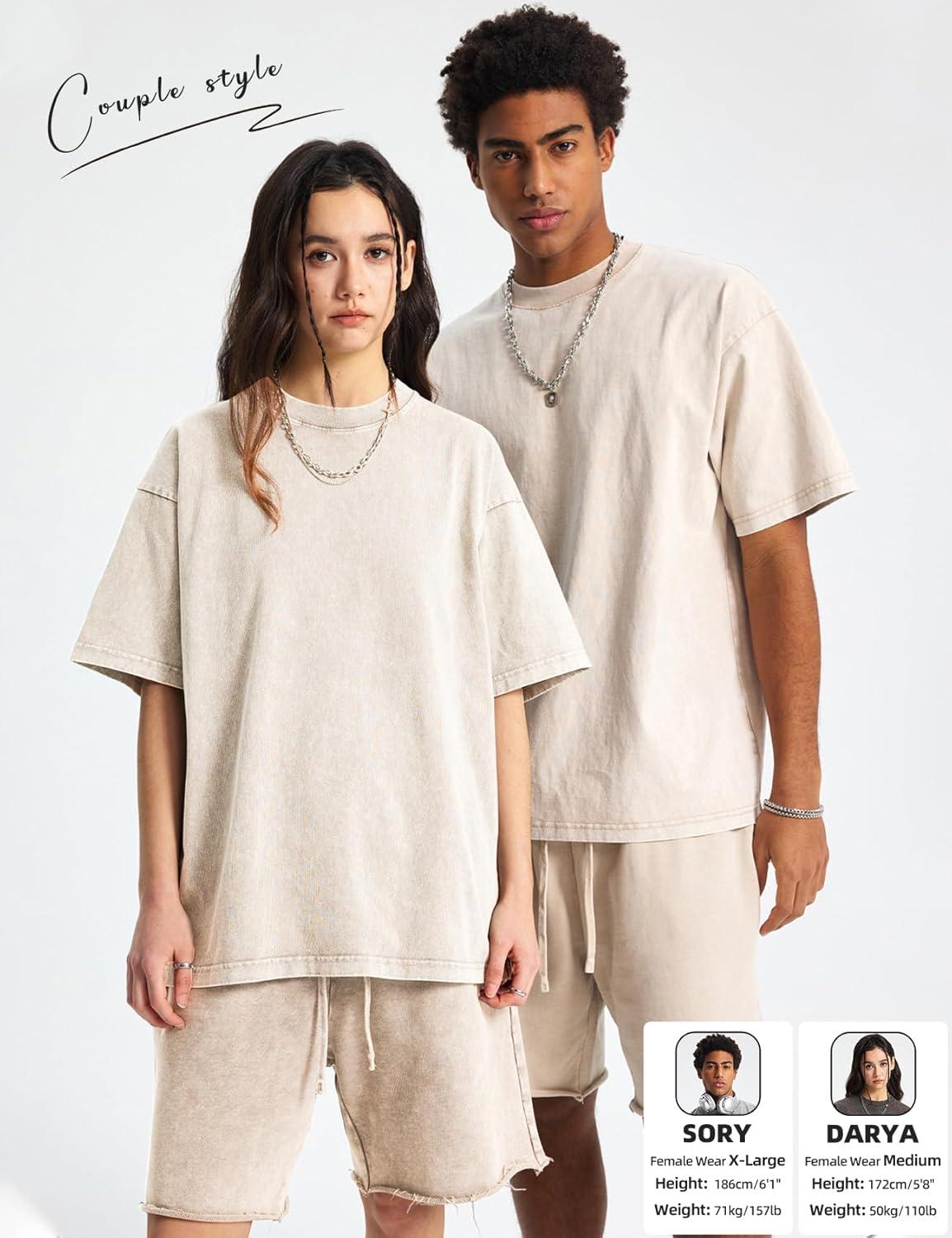 image:imageArssm Mens Oversized T Shirts Cotton Acid Wash Baggy Tees Loose Fit Vintage Heavyweight TShirtsBeige