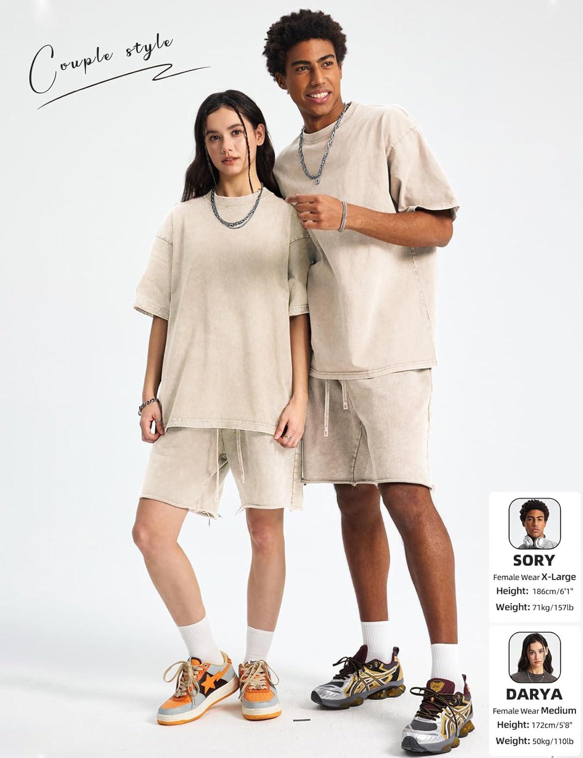 image:imageArssm Mens Oversized T Shirts Cotton Acid Wash Baggy Tees Loose Fit Vintage Heavyweight TShirtsBeige