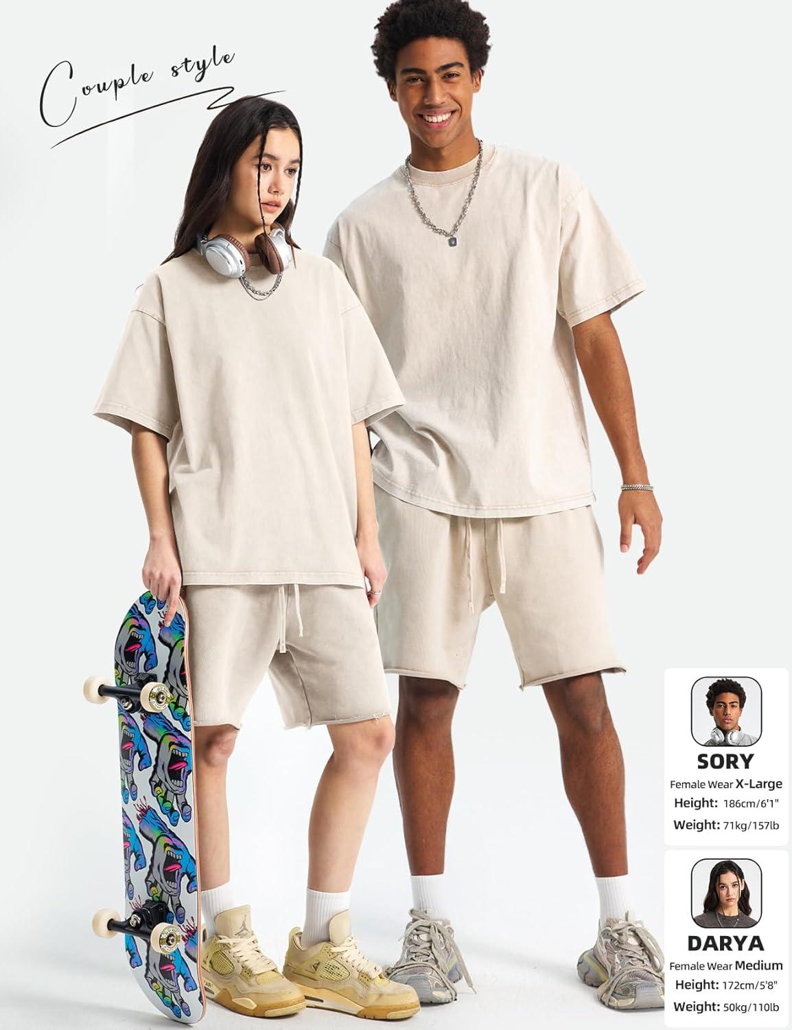 image:imageArssm Mens Oversized T Shirts Cotton Acid Wash Baggy Tees Loose Fit Vintage Heavyweight TShirtsBeige